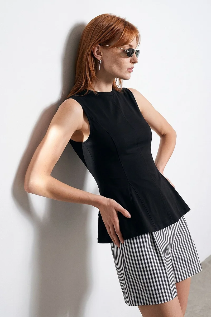 DILVIN Fitted Cotton Poplin Cut-out Shell Top