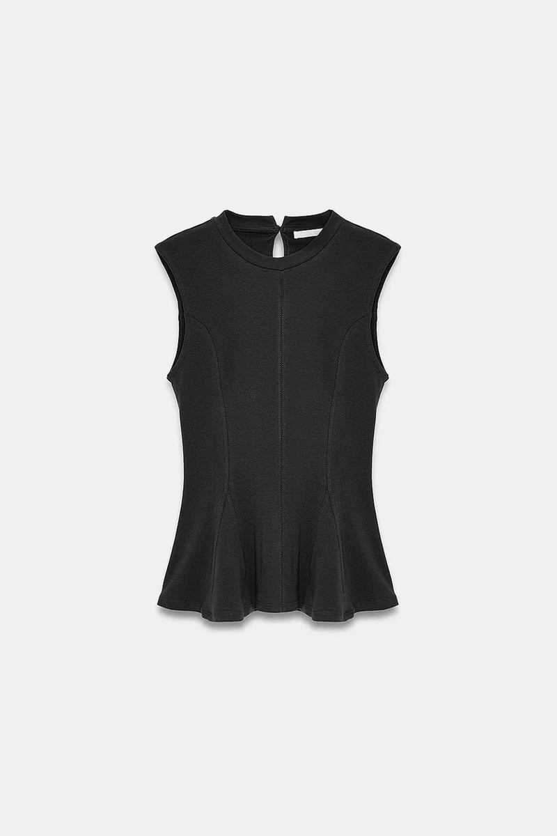 Dilvin Black DILVIN Fitted Cotton Poplin Cut-out Shell Top for Women | Best Price UAE