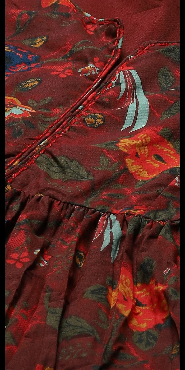 بيبا فستان مطبوع باللون الأخضر والمارون القطني الفاتح