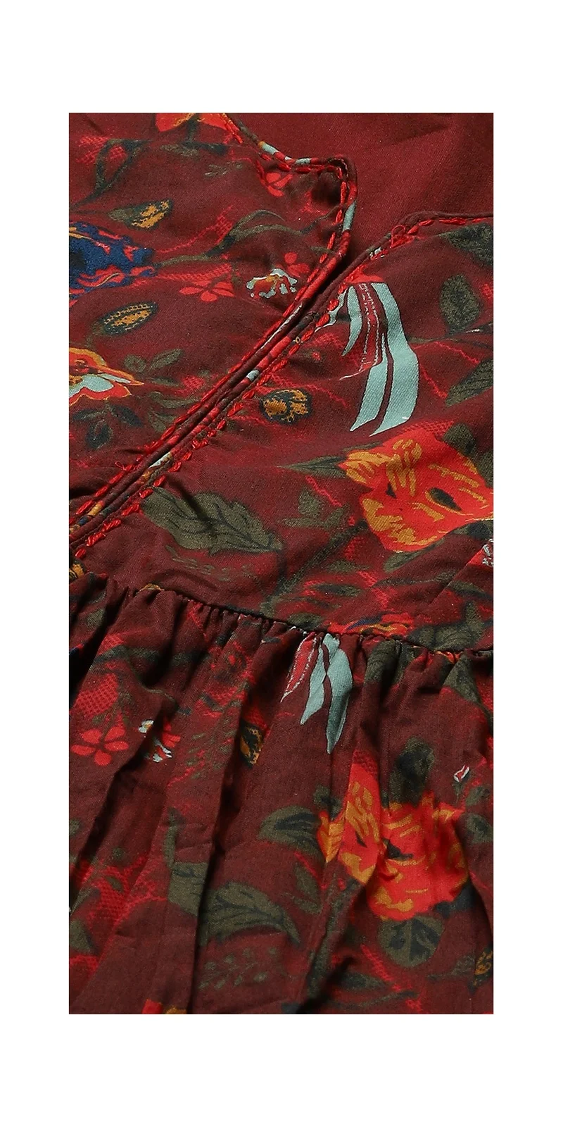 بيبا فستان مطبوع باللون الأخضر والمارون القطني الفاتح