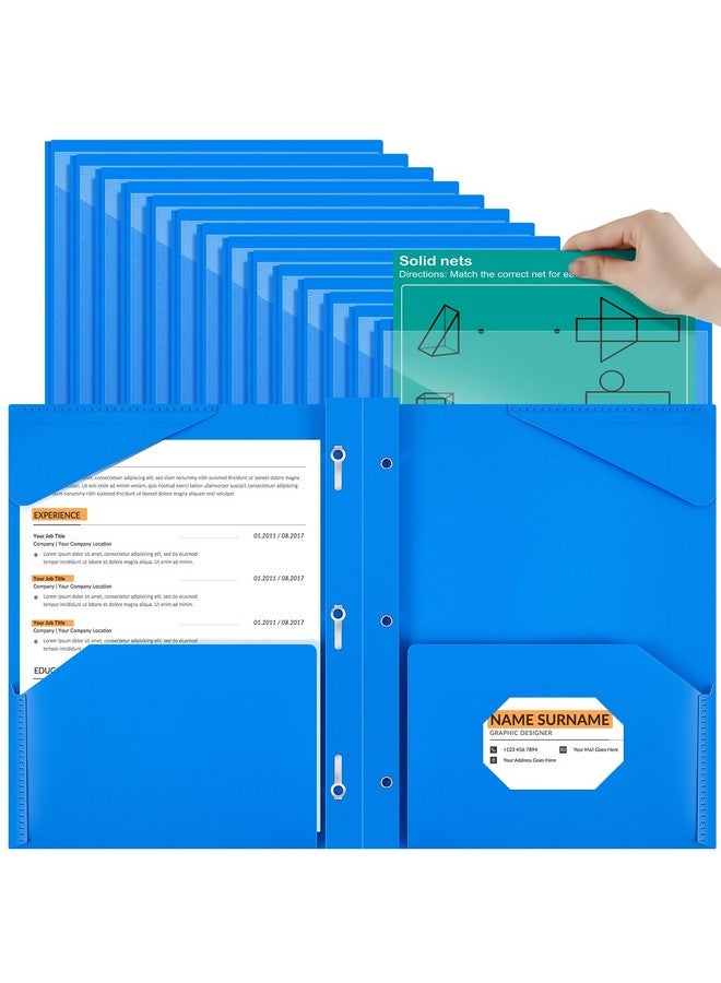 Henoyso 36 Pcs Plastic Folder With Clear Front Pocket And 3 Prong Plastic Folders With Card Slot Pocket Folders With Prongs For School Office (Blue) - Image 1