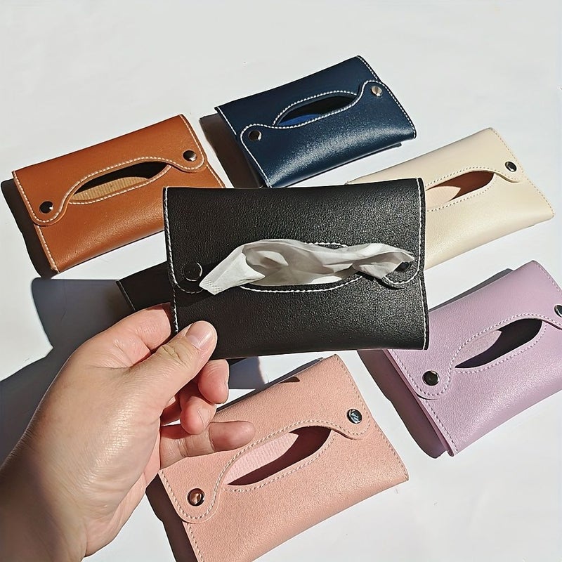 PU Leather Compact Tissue Storage Bag Dark Blue for Travel Home Daily Bag in Bag Storage - Image 1