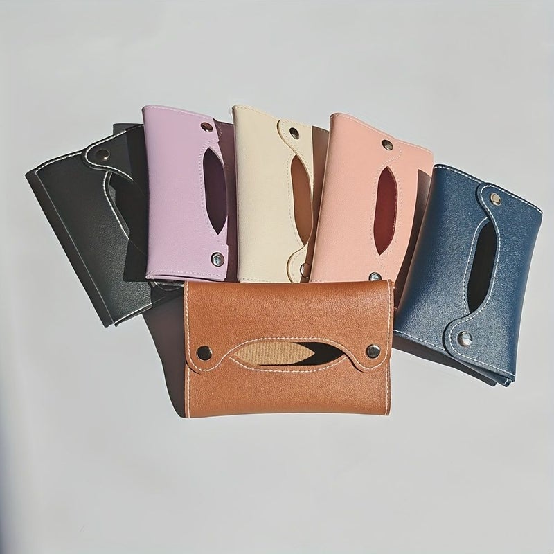PU Leather Compact Tissue Storage Bag Dark Blue for Travel Home Daily Bag in Bag Storage - Image 2