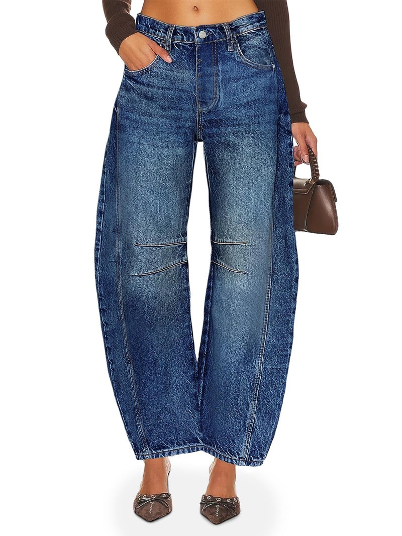 PLNOTME Women's Baggy Boyfriend Jeans Vintage Wide Leg Mid Rise Barrel Denim Ankle Pants - Image 2
