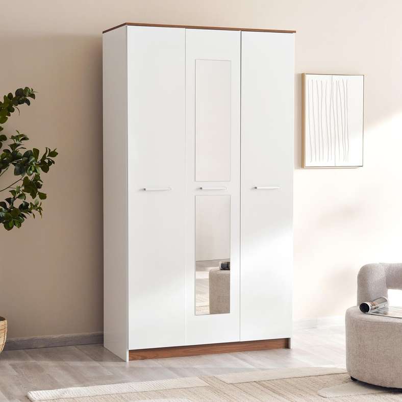 Pan Home خزانة بيضاء لامعة بثلاثة أبواب للمنزل