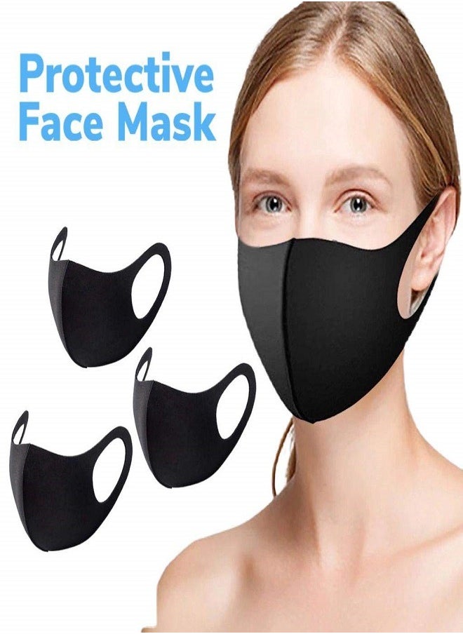 Generic (3PCS) Pack Black Face Mask Washable 3 Layer,Soft Material Breathable Mouth Covering Face Mask Men Women Reusable Mask  - Image 1