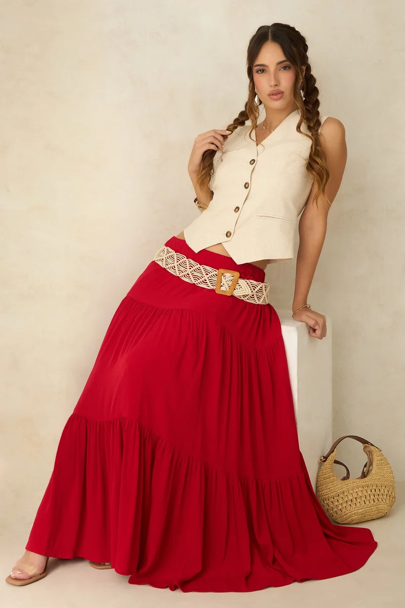 فيرجيو Viscose Tiered Vacation Skirts for Women