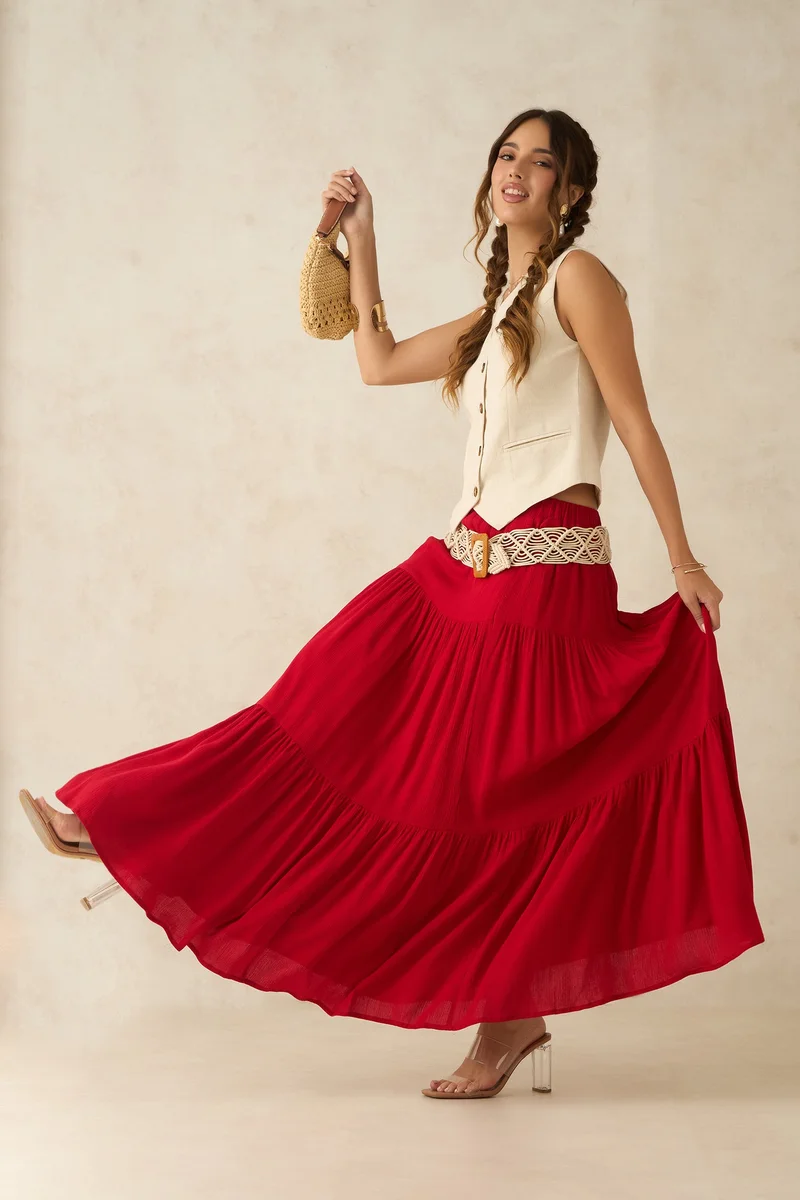 فيرجيو Viscose Tiered Vacation Skirts for Women
