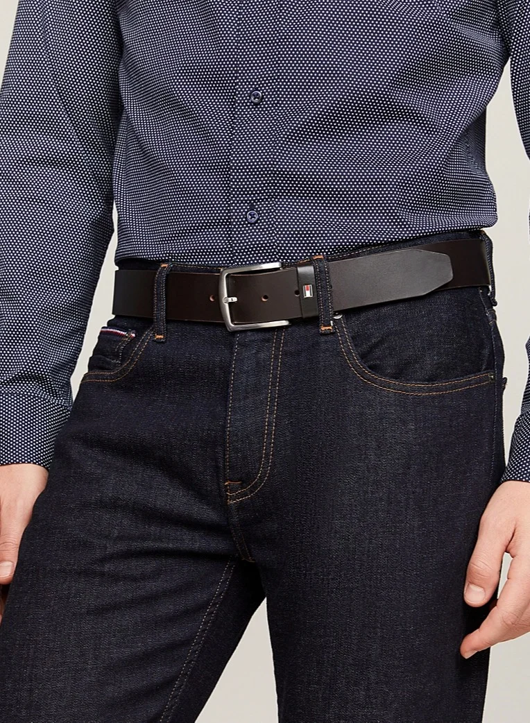 TOMMY HILFIGER Logo Denton Flag Leather Belt