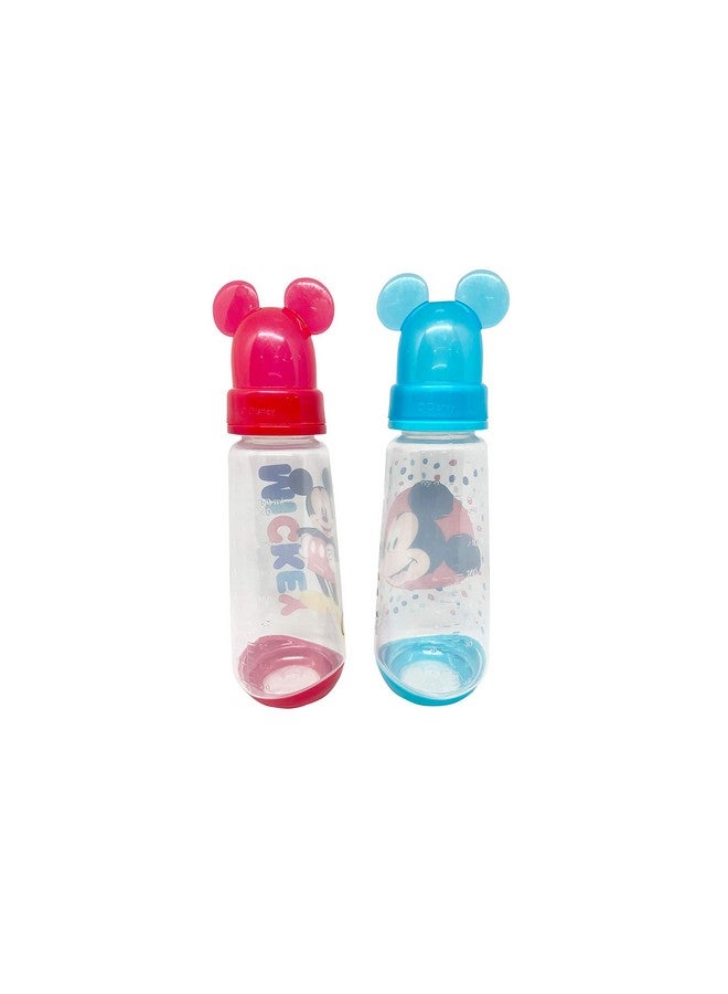 Disney Cudlie Mickey Mouse Baby Boy 2 Pack of 9 Oz Bottles with Removeable Character Molded Lid in Baby Mickey Star Print in Red & Blue - Image 2