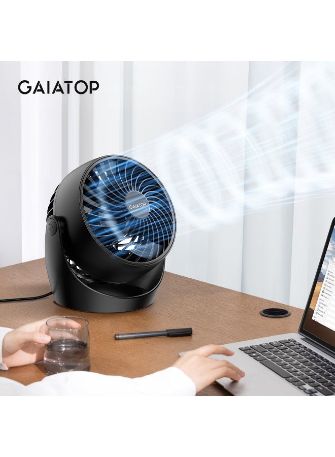 Gaiatop Desk Fan, 5-Inch Portable Electric Table Desktop Air Circulator Fans, Small but Powerful with 3 Speed 360° Adjustable Tilt for Cooling Home Dorm Office Bedroom Bathroom Kitchen, Black - Image 3