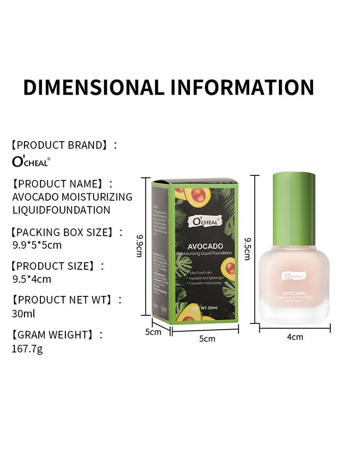OCHEAL - Avocado Moisturizing Liquid Foundation Silky Fit With Skin & Hydratted And Lightweight Concealer Moisturizing,Face24-Hour Hydration 30ml (Ivory) - Image 1