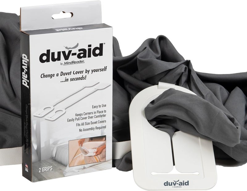 Mind Reader Duv-aid Duvet Cover Changer System, Time-Saving, Prevents Slipping, Easy to Use, Bedroom, Plastic, 2 Pcs, White. - Image 1
