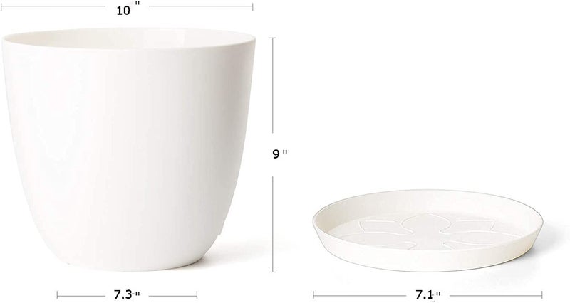 Tim Tim Agro 10" Plastic Plant Pots for Plants with Saucers, Indoor Set of 5 Planters Modern Flower Pot with Drainage Hole for All House Plants, Herbs, Flowers, and Seeding Nursery, Cream White. - Image 5