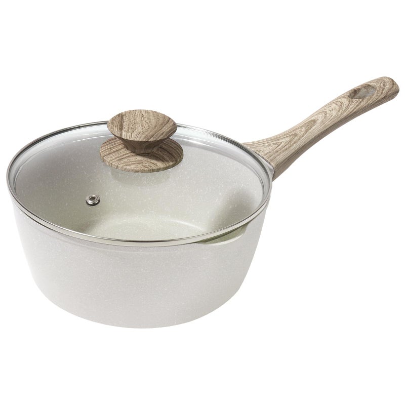 Rainberg Saucepan with Lid Nonstick Milk Pan Suitable with Induction Gas and Electric Hobs Cooking Pot with Pour Spout Beige 16cm
