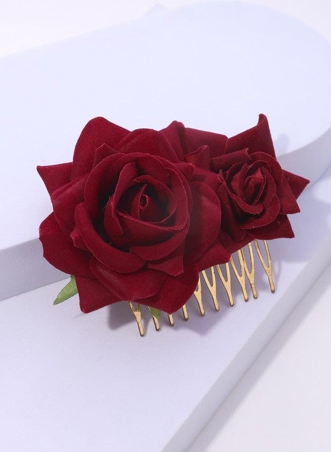 RR Crafts Handmade Artificial Red Rose Flower Bride Tiktok Hairpin Red Velvet Rose Hairpin for Girls and Women (Pack of 2) - Image 2