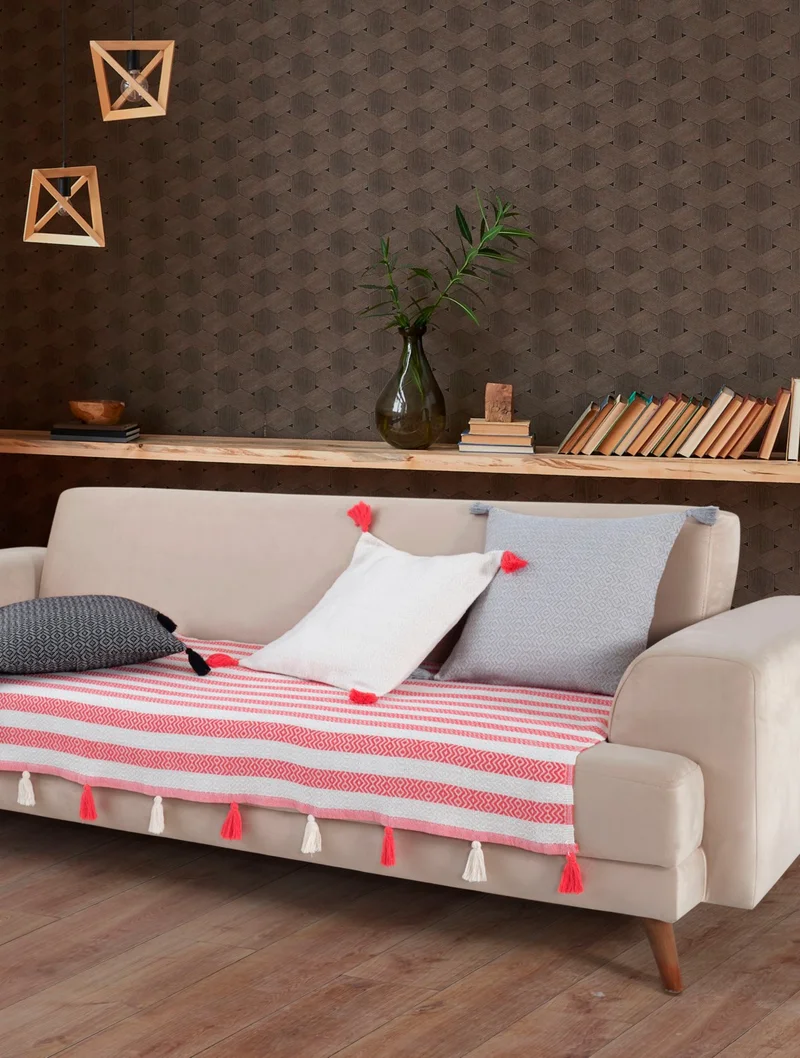 Lux Touch Liva Pompom Coral Sofa Cover 115 x 200 cm Sofa Divan Sofa Bed Armchair Cover Shawl with Tassels
