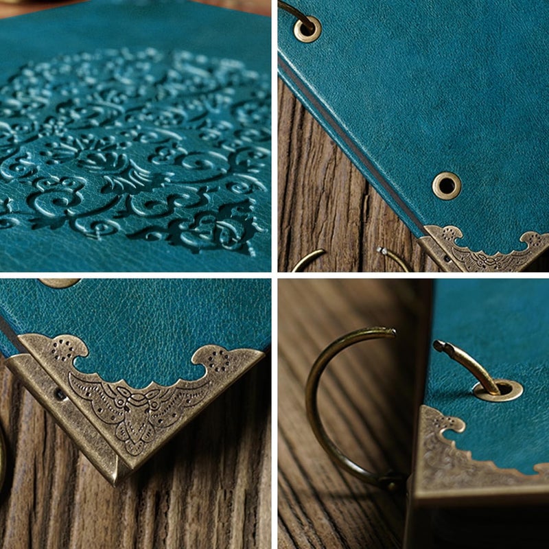 ADVcer Photo Album DIY Scrapbook, 10x10 inch 50 Pages Vintage Leather Cover Three-Ring Binder Love Picture Booth Albums with 408pcs Self Adhesive Photos Corners for Memory Keep, Heart (Jasper Green) - Image 3