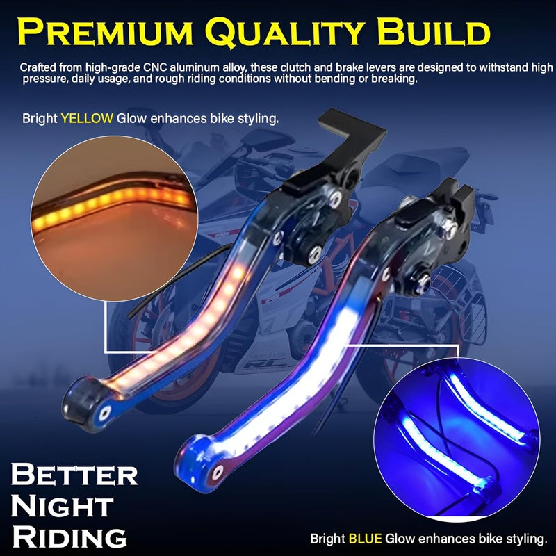 Asryd أذرع فرامل القابض LED لدراجات KTM/Pulsar NS 125/160/200/250، من الألمنيوم CNC، ضوء أزرق وأصفر - Image 3