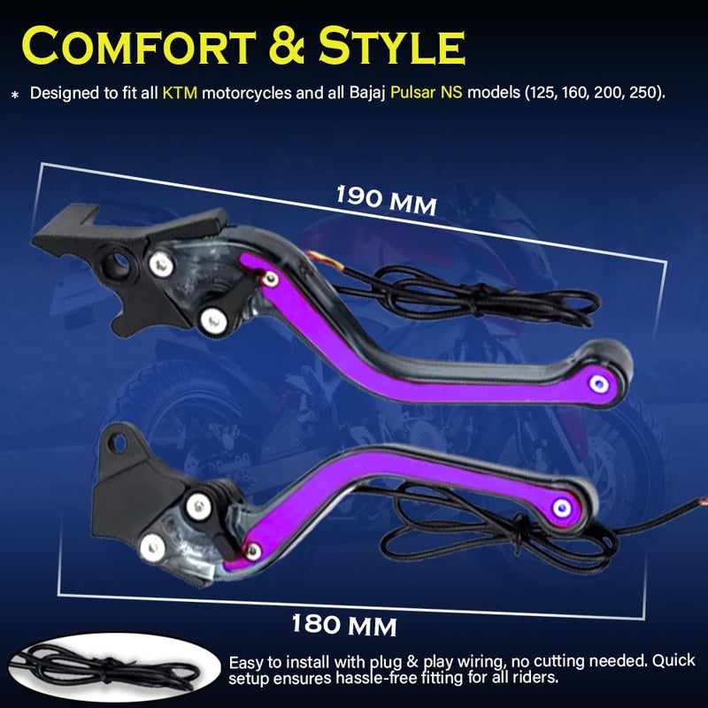 Asryd أذرع فرامل القابض LED لدراجات KTM/Pulsar NS 125/160/200/250، من الألمنيوم CNC، ضوء أزرق وأصفر - Image 5