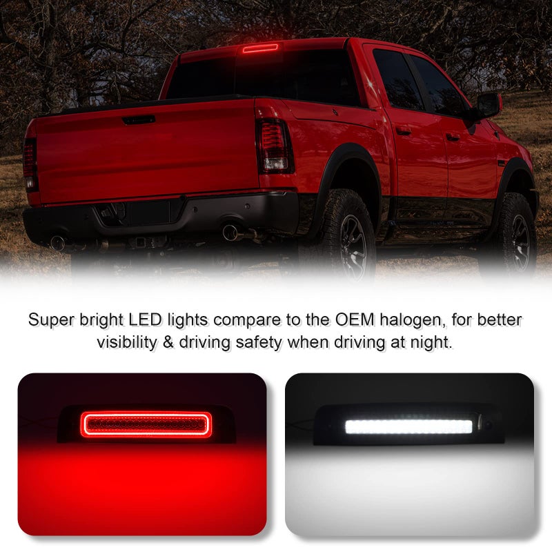 SHINEFIT LED Third 3rd Brake Light Compatible with Ram 1500 2009-2018/ Ram 2500 3500 2010-2018/ Ram 4500 5500 2011-2018, Smoked Lens Rear Center High Mount Stop Brake Light Cargo Lamp - Image 2