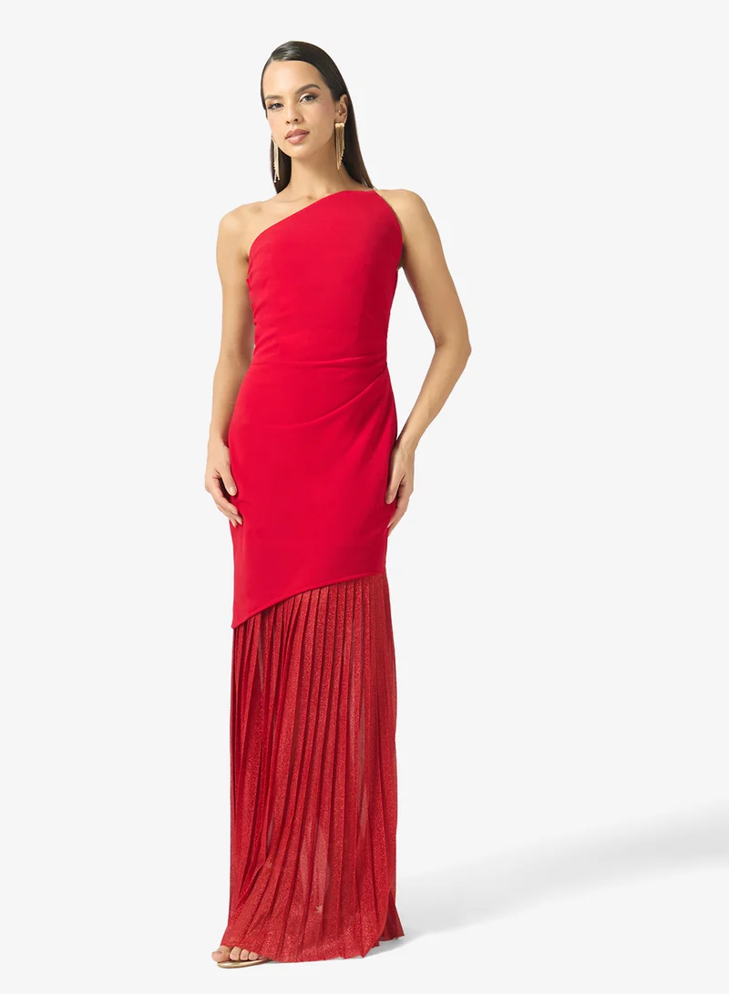 One Shoulder Dress With Pleated Hem