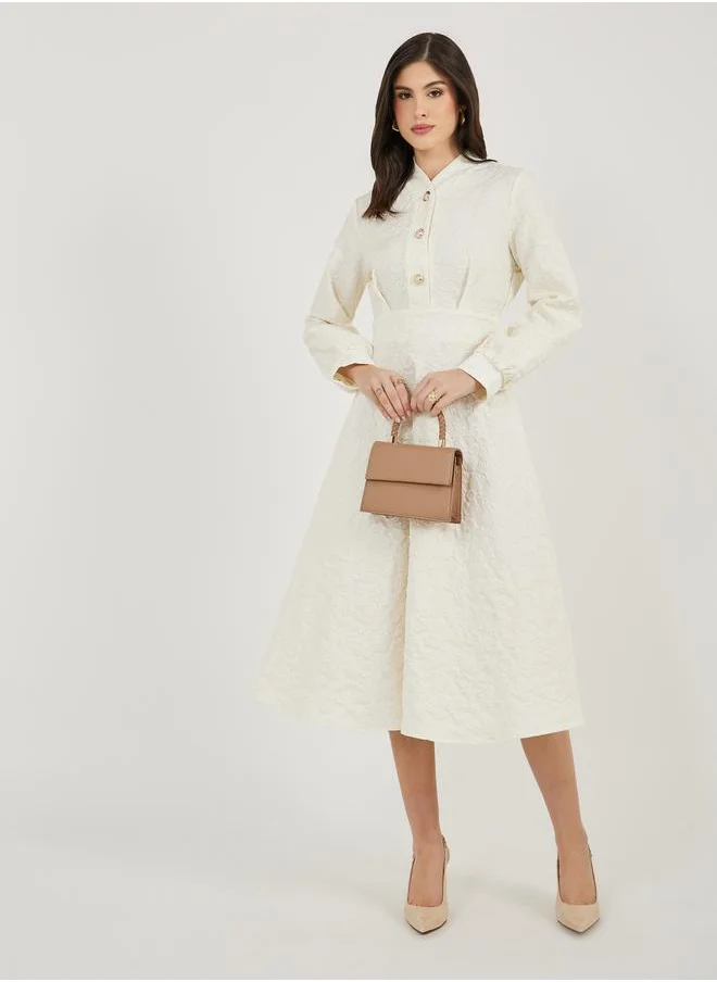 Styli Styli Jacquard Long Sleeves A-Line Midi Dress