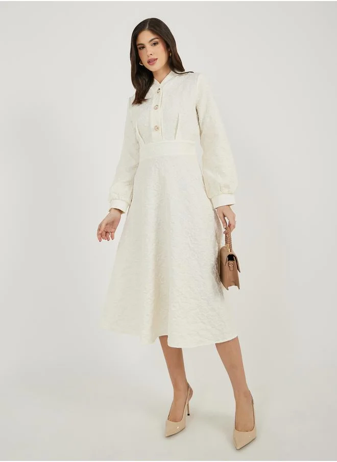 Styli Styli Jacquard Long Sleeves A-Line Midi Dress
