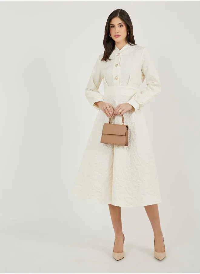 ستايلي Jacquard Long Sleeves A-Line Midi Dress