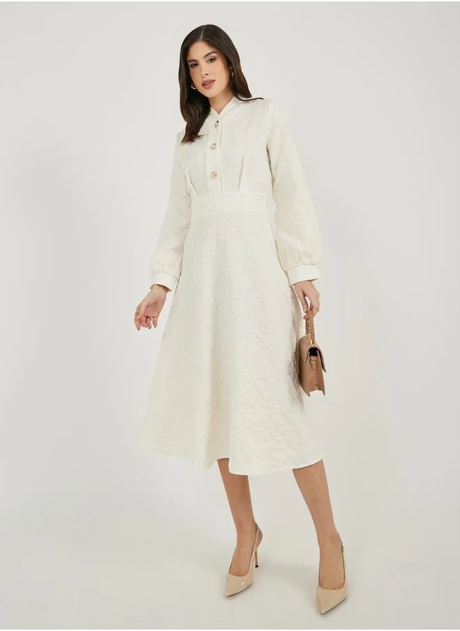 ستايلي Jacquard Long Sleeves A-Line Midi Dress