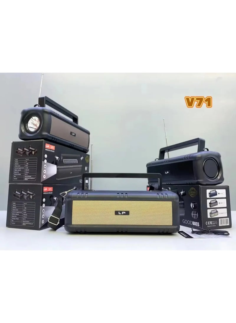 ال بي مكبر صوت بلوتوث صغير يعمل بالطاقة الشمسية LP-V71 - مكبر صوت لاسلكي محمول مزود براديو FM، ومنفذ TF/USB، ومصباح يدوي - Image 2