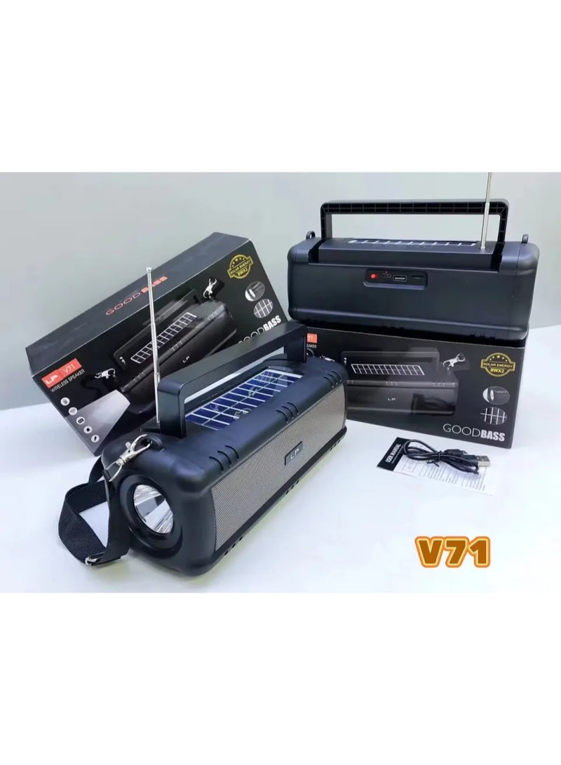 ال بي مكبر صوت بلوتوث صغير يعمل بالطاقة الشمسية LP-V71 - مكبر صوت لاسلكي محمول مزود براديو FM، ومنفذ TF/USB، ومصباح يدوي - Image 5