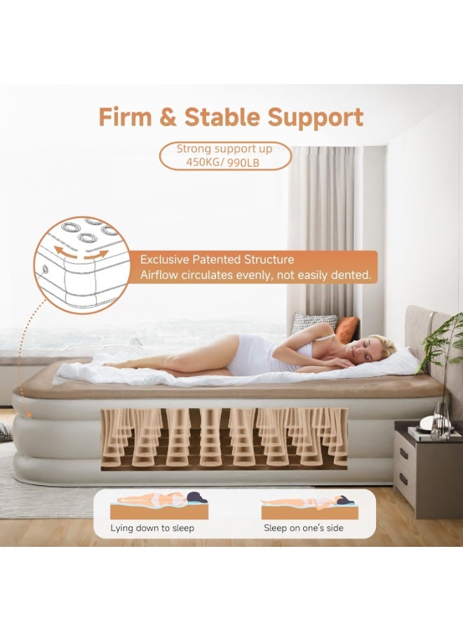 ALIVINGHOME Self-Inflating Triple Air Mattress | 2-Min Quick Inflation/Deflation Built-in Pump | Portable Camping Bed with Three Inflatable Pillows, Repair Kit & Storage Bag | for Home, Travel, Guests | 990lbs Capacity - Image 2