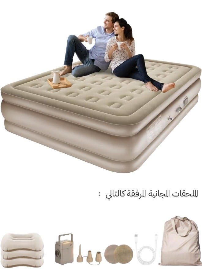 ALIVINGHOME Self-Inflating Triple Air Mattress | 2-Min Quick Inflation/Deflation Built-in Pump | Portable Camping Bed with Three Inflatable Pillows, Repair Kit & Storage Bag | for Home, Travel, Guests | 990lbs Capacity - Image 1
