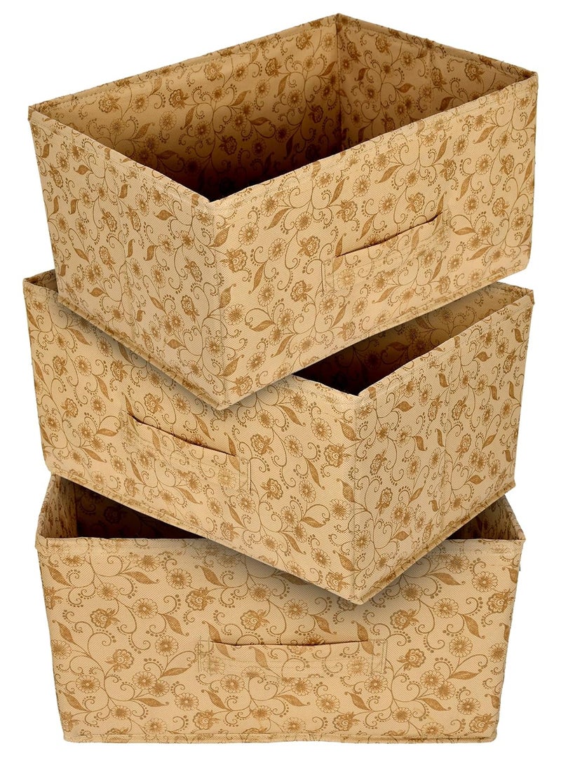 Kuber Industries Metalic Floral Print Non Woven Fabric 3Replacement Drawer Storage and Cloth Organizer Unit for Closet BeigeKUBMART3483 Standard - Image 1