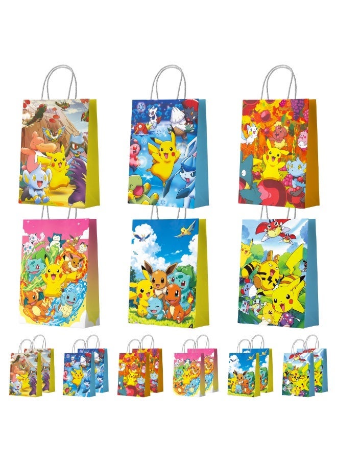 FRUITFUL PARTY Pokémon Party Paper Bags, 18pcs Pokémon Birthday Party Favors Gift Bags, Pikachu Goodie Bags, Pokéball Candy Bags, Pikachu Party Decoration Supplies - Image 1