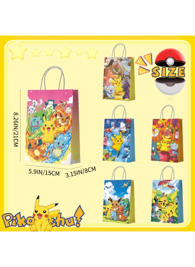 FRUITFUL PARTY Pokémon Party Paper Bags, 18pcs Pokémon Birthday Party Favors Gift Bags, Pikachu Goodie Bags, Pokéball Candy Bags, Pikachu Party Decoration Supplies - Image 2