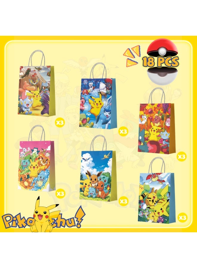 FRUITFUL PARTY Pokémon Party Paper Bags, 18pcs Pokémon Birthday Party Favors Gift Bags, Pikachu Goodie Bags, Pokéball Candy Bags, Pikachu Party Decoration Supplies - Image 3