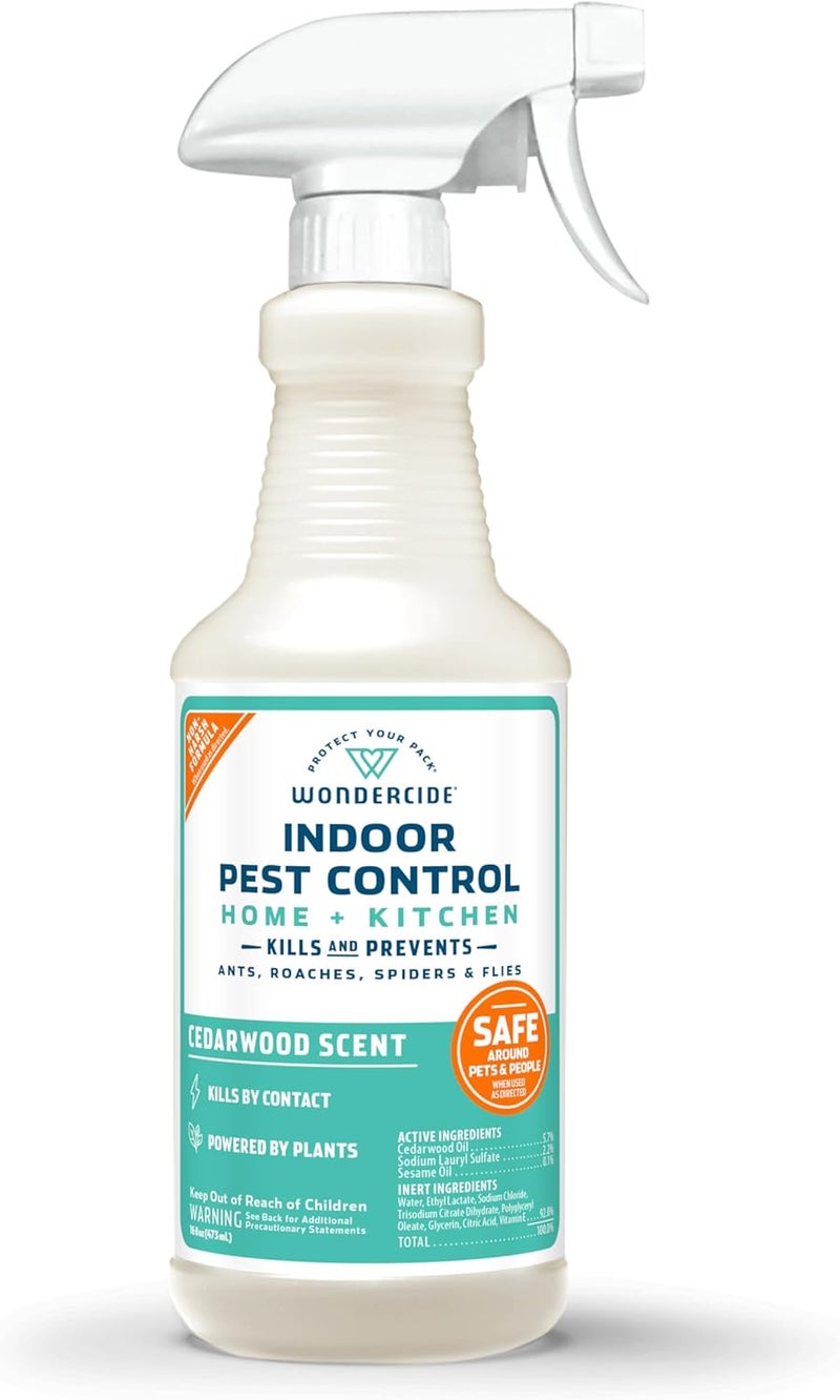 Wondercide - Indoor Pest Control Spray for Home and Kitchen - Ant, Roach, Spider, Fly, Flea, Bug Killer and Insect Repellent - with Natural Essential Oils - Pet and Family Safe — Cedarwood 16 oz - Image 1