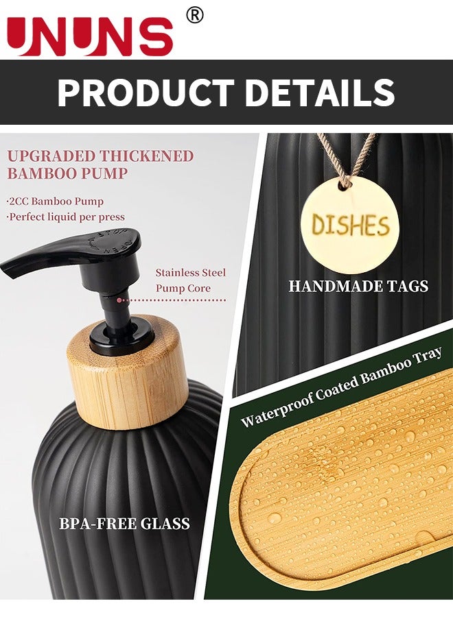 UNUNS Dish Soap Dispenser Set,400ml Glass Soap Dispenser With Bamboo Pump Tray,Refillable Reusable Soap Pump Dispenser Bottles For Bathroom And Kitchen  - Image 3