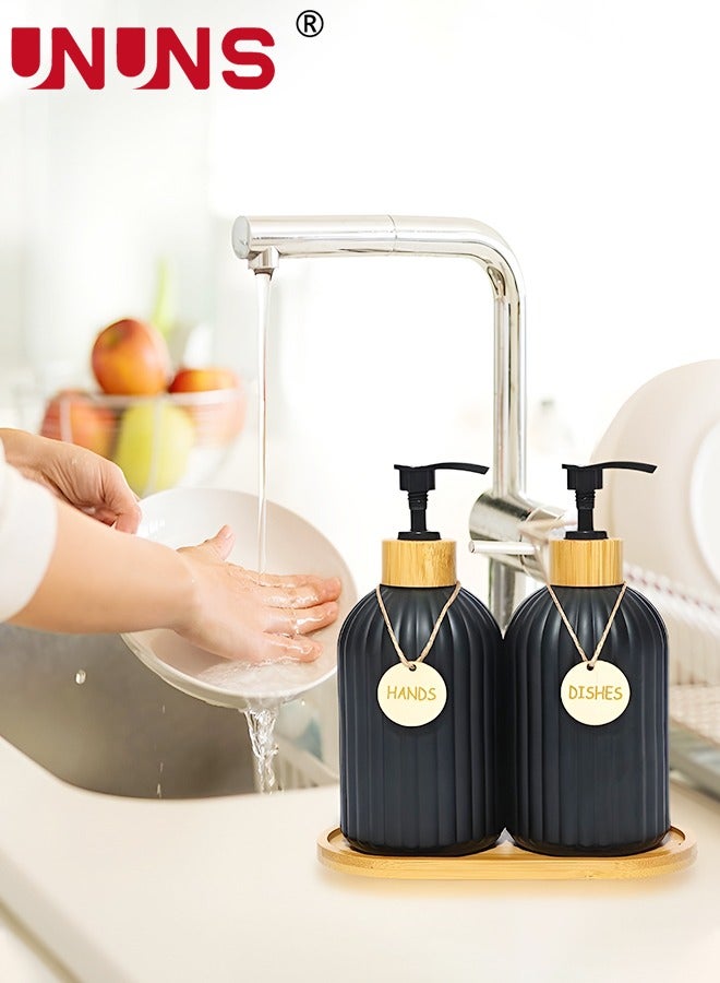 UNUNS Dish Soap Dispenser Set,400ml Glass Soap Dispenser With Bamboo Pump Tray,Refillable Reusable Soap Pump Dispenser Bottles For Bathroom And Kitchen  - Image 5