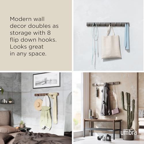 Umbra Flip Wall-Mounted Coat Rack Rail Hook for Hats, Jackets, Bags and More – Modern, Space-Saving Storage Organizer for Entryway, Mudroom, Closet, Bathroom, Bedroom, Kids Room, or Nursery, 8 Hooks, - Image 4