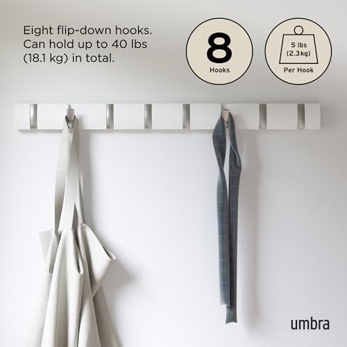 Umbra Flip Wall-Mounted Coat Rack Rail Hook for Hats, Jackets, Bags and More – Modern, Space-Saving Storage Organizer for Entryway, Mudroom, Closet, Bathroom, Bedroom, Kids Room, or Nursery, 8 Hooks, - Image 5