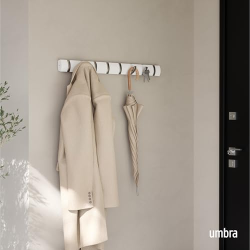 Umbra Flip Wall-Mounted Coat Rack Rail Hook for Hats, Jackets, Bags and More – Modern, Space-Saving Storage Organizer for Entryway, Mudroom, Closet, Bathroom, Bedroom, Kids Room, or Nursery, 8 Hooks, - Image 2