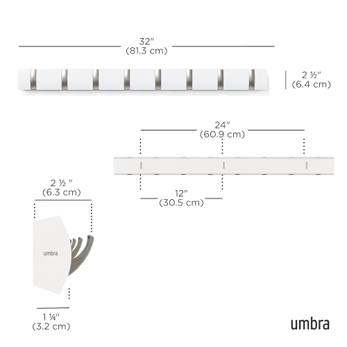 Umbra Flip Wall-Mounted Coat Rack Rail Hook for Hats, Jackets, Bags and More – Modern, Space-Saving Storage Organizer for Entryway, Mudroom, Closet, Bathroom, Bedroom, Kids Room, or Nursery, 8 Hooks, - Image 3