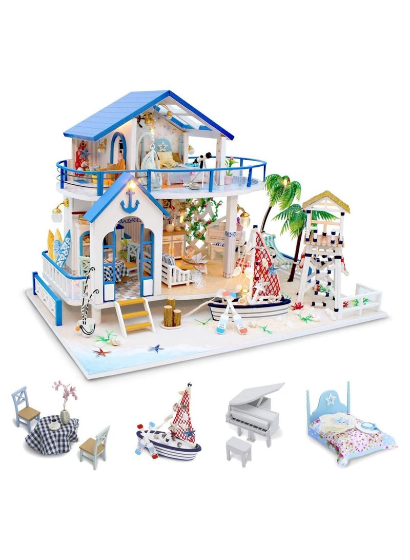 general DIY Doll House Kits, Wooden Miniature Doll House with Furniture and Music, Mini House Building Kits, DIY Mini Kits, Blue Sea Legends, Birthday Gifts - Image 1