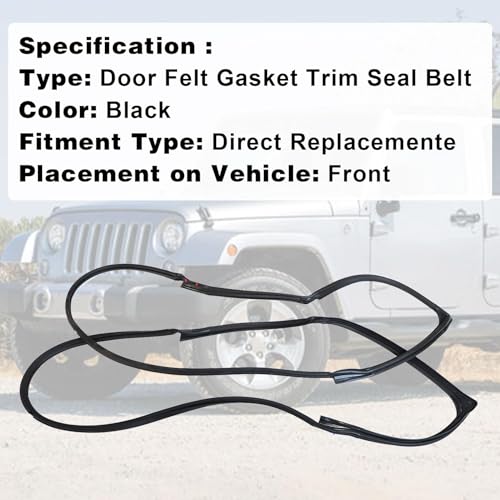 FZJDSD 1 Pair Front Full Door Felt Gasket Trim Seal Weatherstrip Compatible with Jeep Wrangler 2007-2018 Replace 55395274AW 55395275AW Driver&Passenger Front Full Door Weatherstrip Rubber Seal Strip - Image 5