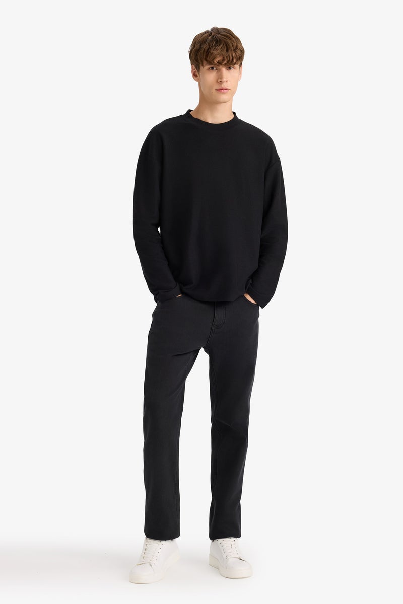 DeFacto Black Man Boxy Fit Crew Neck Long Sleeve Sweatshirt Casual - Image 2