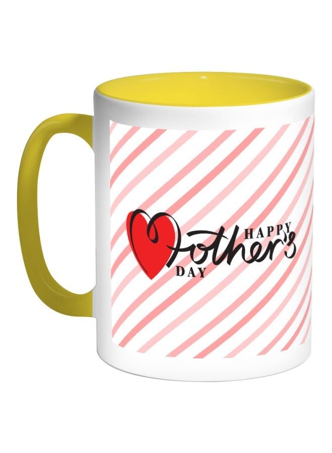 Happy Mother's Day Printed Coffee Mug Yellow/Pink/White 325ml