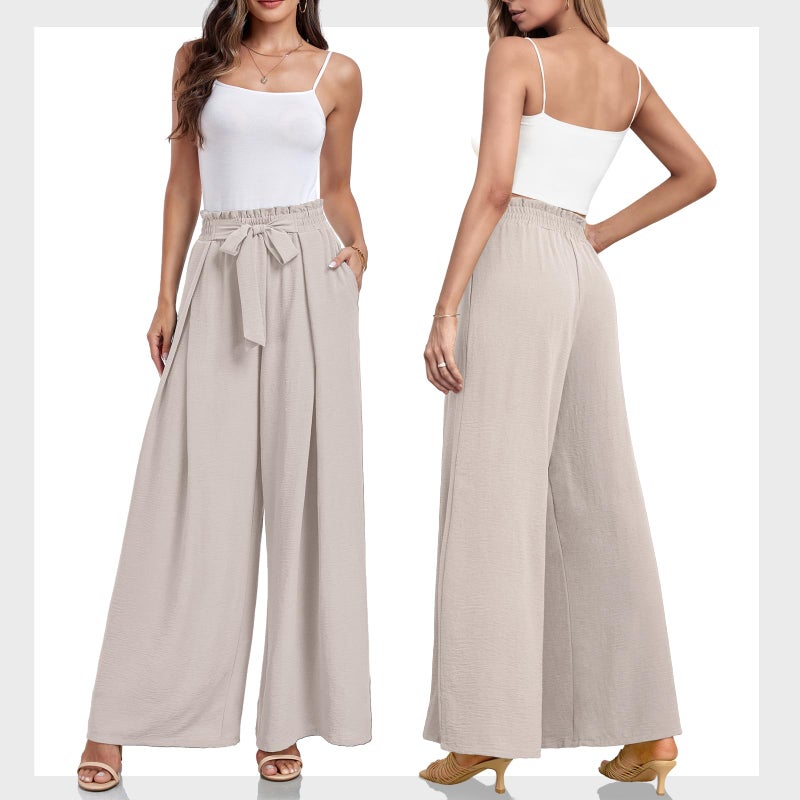 Lepunuo Womens Casual Wide Leg Pants High Waisted Straight Long Trousers Palazzo Pants - Image 5